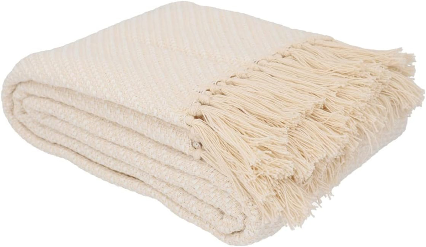 HOMLA Morris Plaid Pătură cu franjuri din bumbac - Pătură moale și confortabilă Pătură din bumbac - țesătură fină 130 X 170 Cm Ecru Paturi si Cuverturi Besuche den HOMLA-Store