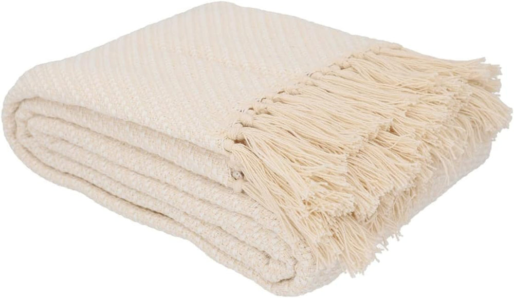 HOMLA Morris Plaid Pătură cu franjuri din bumbac - Pătură moale și confortabilă Pătură din bumbac - țesătură fină 130 X 170 Cm Ecru Paturi si Cuverturi Besuche den HOMLA-Store