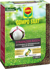 COMPO SAAT Strapazier-Rasen - Regenerationsstarker Strapazierrasen - Hochwertige Saatgutmischung Mit Premium-Mantelsaat - 2 Kg Für 100 M²