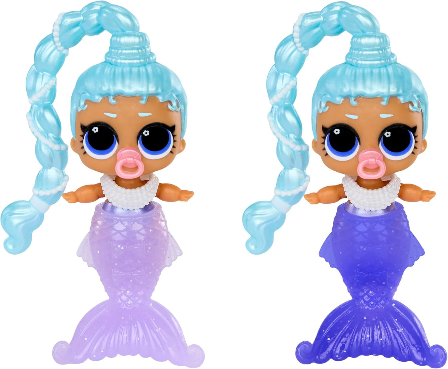 LOL Surprise! Sirene Makeover Magic Baby Sisters – Coadă de sirenă care își schimbă culoarea cu bilă de scoică pentru expunere, 6 păpuși de colecție – vârste 4+
