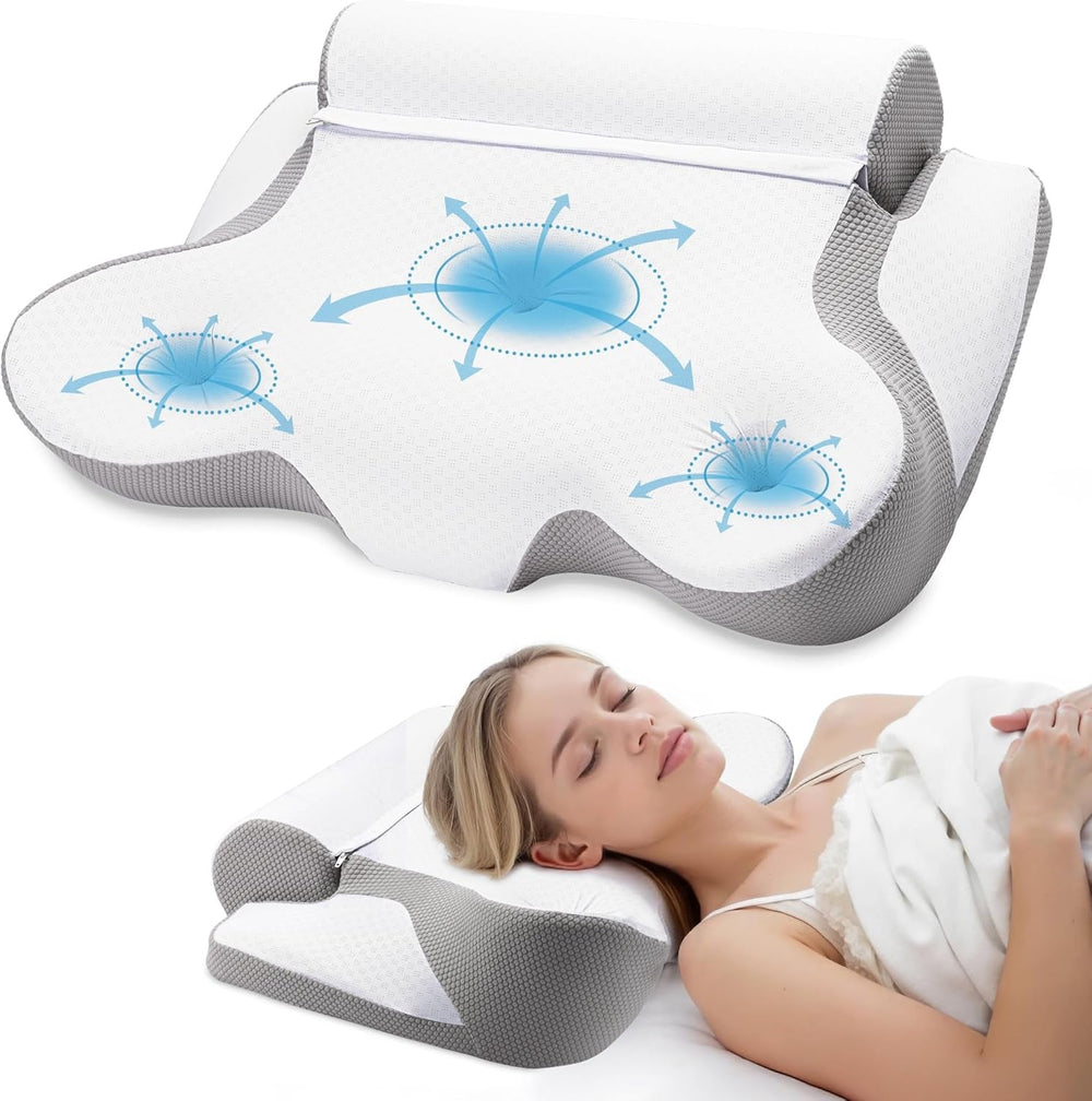 Pernă din spumă cu memorie TopEsct, pernă pentru dormit pe o parte, pernă pentru gât, pernă pentru cap pentru cei care dorm pe o parte și pe spate (gri)