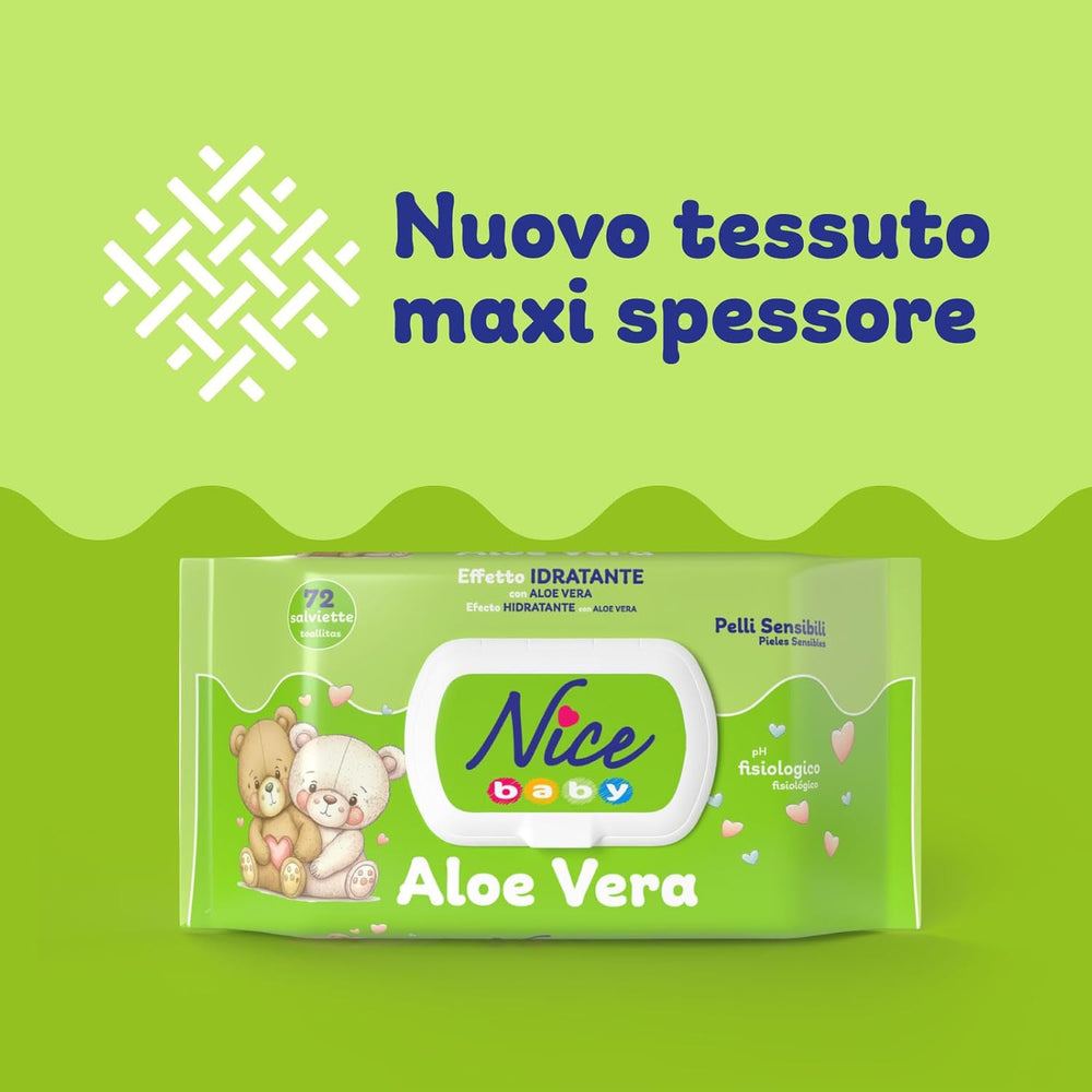 Șervețele demachiante pentru copii și bebeluși – cu aloe vera și ulei de argan – testate dermatologic – valoare pH fiziologică – format maxi: pachet de 72 de șervețele – Nice