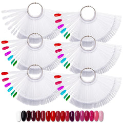 300 de bețișoare transparente pentru unghii, modele de unghii în formă de evantai, vârfuri de afișare a culorilor cu 6 inele metalice, placă de unghii artificială pentru salon de unghii și practică a ojei cu gel pentru începători