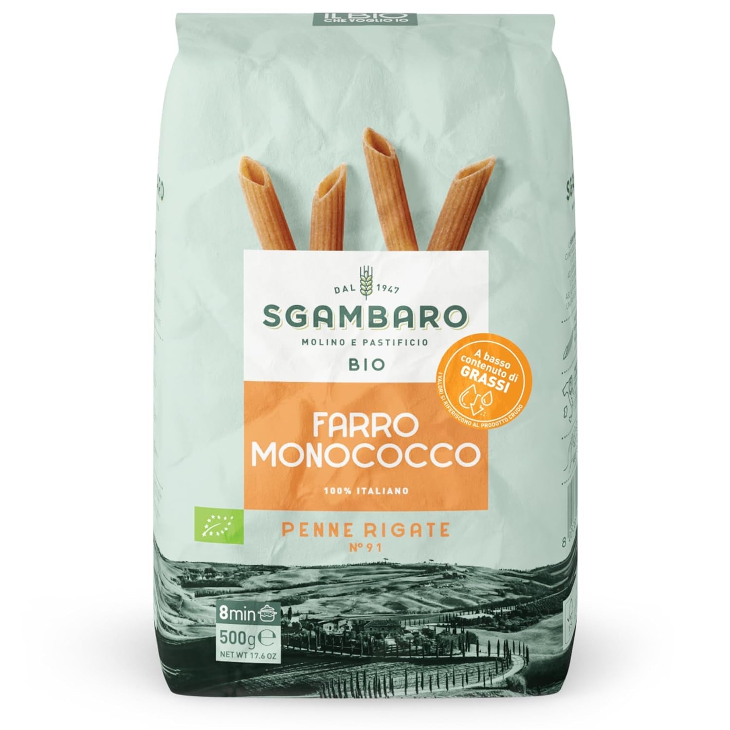 Paste Penne Rigate Organice N.91 - 500g Paste din grâu alac – Conținut scăzut de grăsimi – Sursă de fibre și proteine