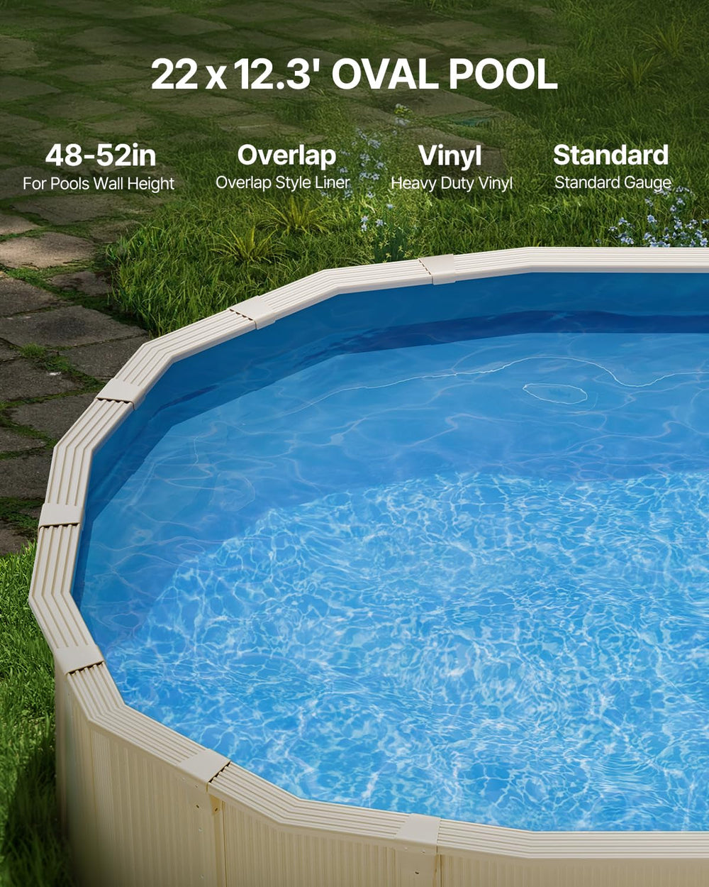 Căptușeală ovală pentru piscină VEVOR, 610x375x147 cm, căptușeală de schimb, căptușeală pentru piscină, căptușeală suprapusă din vinil gros standard, pentru piscine supraterane cu pereți înalți de 132 cm, culoare uni