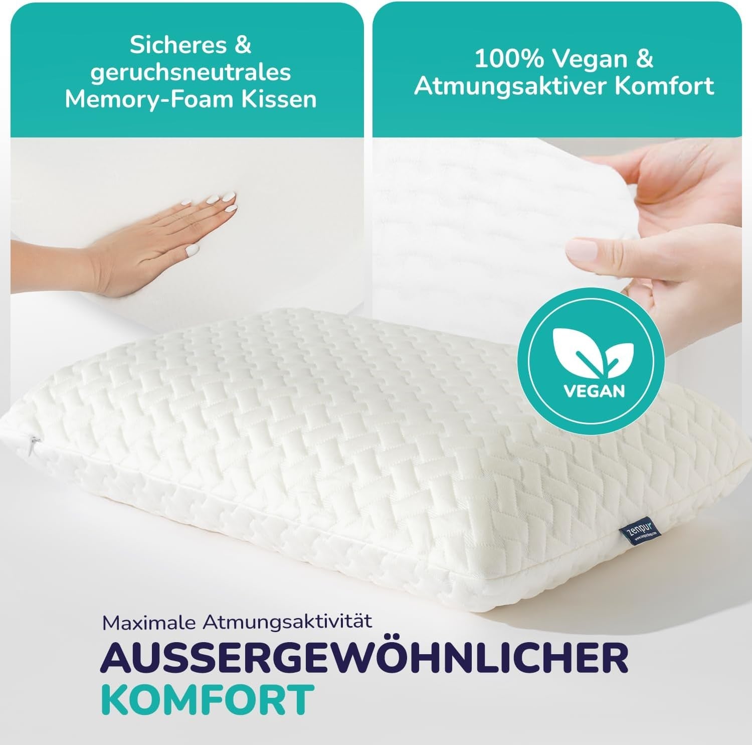 Pernă ortopedică pentru gât ZenPur 40x60-13cm, pernă pentru cap din spumă cu memorie - pernă ergonomică pentru somn, pentru gât și umeri, certificată Oeko-TEX