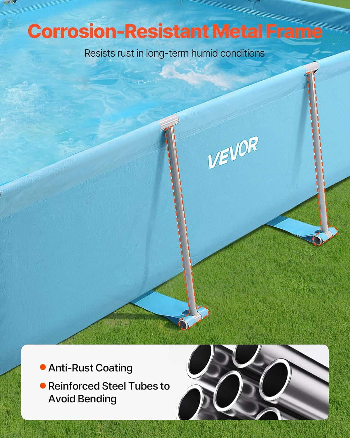 Piscină VEVOR Frame, piscină supraterană, 3000x2000x762 mm, piscină cu cadru din oțel, piscină dreptunghiulară cu cadru din oțel, piscină cu cadru pentru grădină, piscină de grădină cu o capacitate de apă de 3960 L, pentru 4-5 persoane, albastră