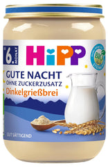 HiPP Bio Gute Nacht Dinkelgrießbrei (6 x 190g), Babybrei ab 6. Monat, ohne Zuckerzusatz, gut sättigend, in bester Bio-Qualität