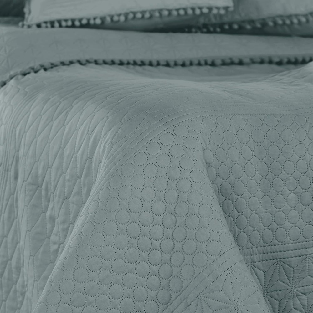 Ameliahome Cuvertură de pat cu pompoane 220X240 Cm Cuvertură de pat cu două fețe Ultrasonic Quilting Poliester Meadore Grey Paturi si Cuverturi Besuche den AmeliaHome-Store