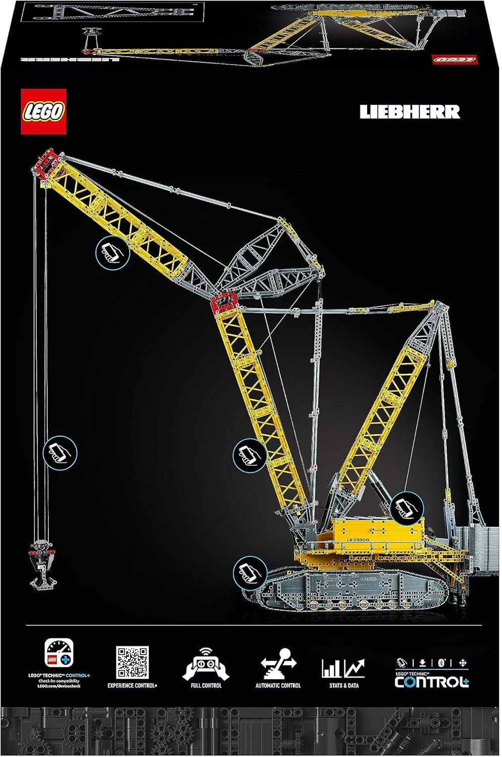 Set macara pe șenile LEGO Technic Liebherr LR 13000, construiește cel mai bun model de vehicul de construcții controlat de la distanță cu aplicația Control+, macara cu sistem de troliu și braț de ridicare, kit model mare pentru adulți 42146 Seturi de constructie Besuche den LEGO-Store