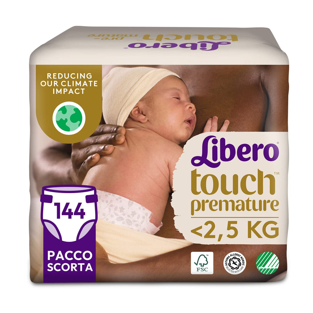 Scutece Libero Touch Open pentru copii, 144 scutece pentru bebeluși prematuri <2,5 kg, 6 pachete a câte 24 scutece de unică folosință