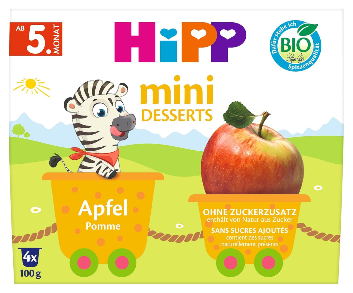 HiPP Mini Desert Apple Organic (pachet de 6 x 4 x 100g), de la 5 luni, în cupe practice, fără zahăr adăugat, de cea mai bună calitate organică