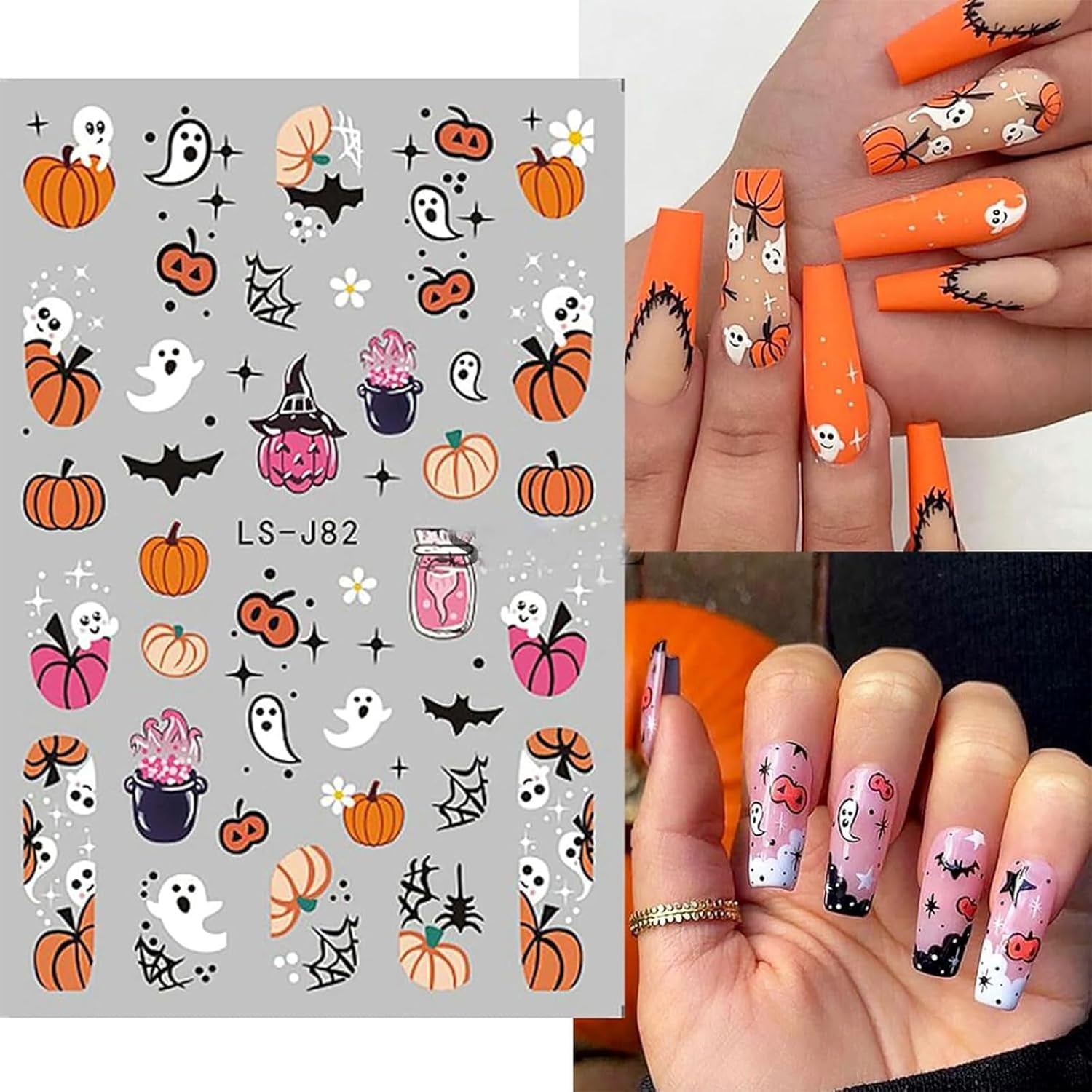 Nagelsticker Halloween, 8 Blätter Halloween Nagelsticker, Kürbis Nail Sticker, Nail Art, Nagel Charms, Nagel Zubehör, Nageldesign, Christmas (Typ A)