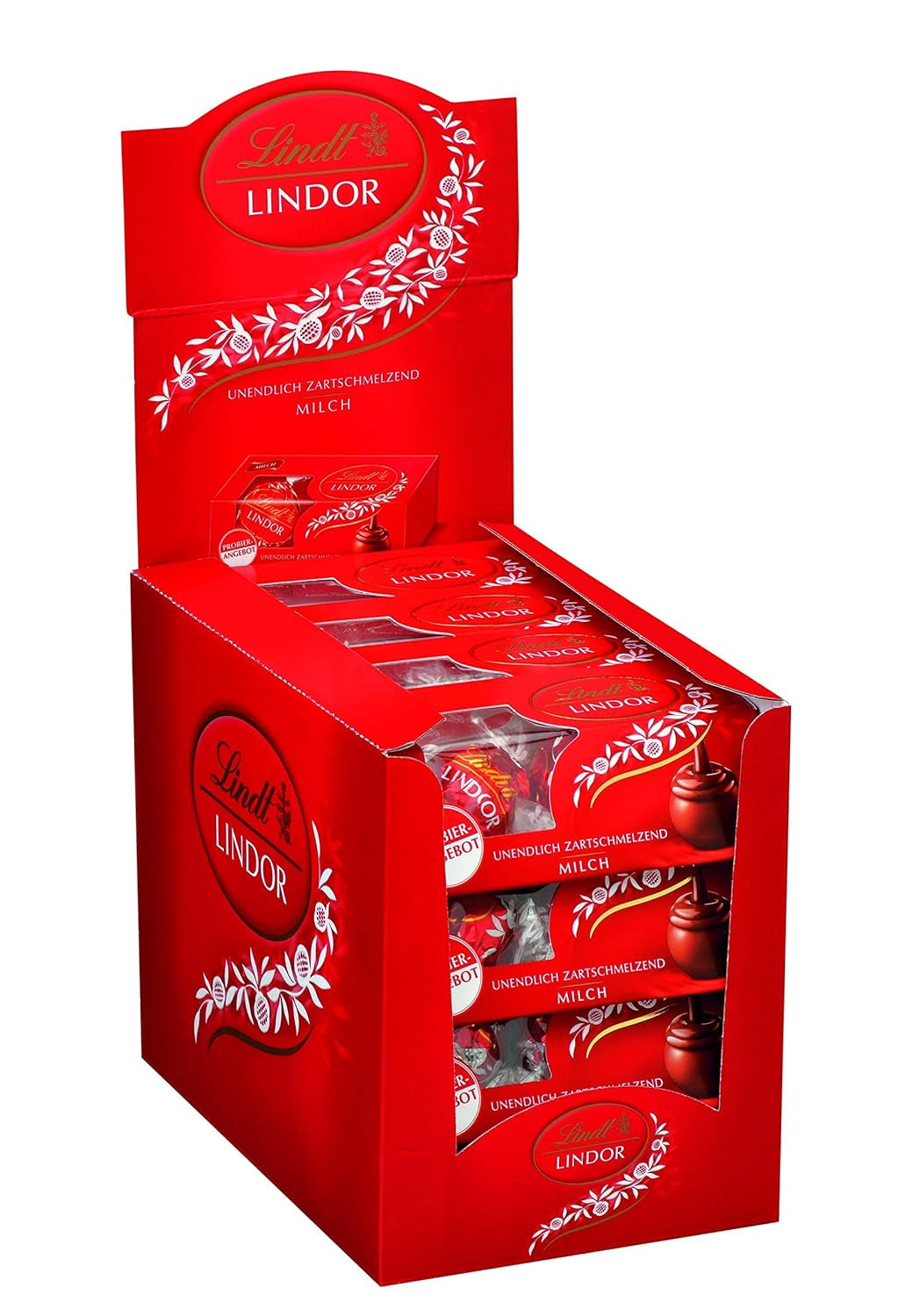 Lindt Ciocolată LINDOR, Vitrină de Tejghea | 1718 g | Aprox. 138 trufe în varietățile Lapte, Neagră 70%, Seminegră, Stracciatella, Albă, Fistic | Set Cadou Ciocolată | Cadou Ciocolată | Pachet Vrac