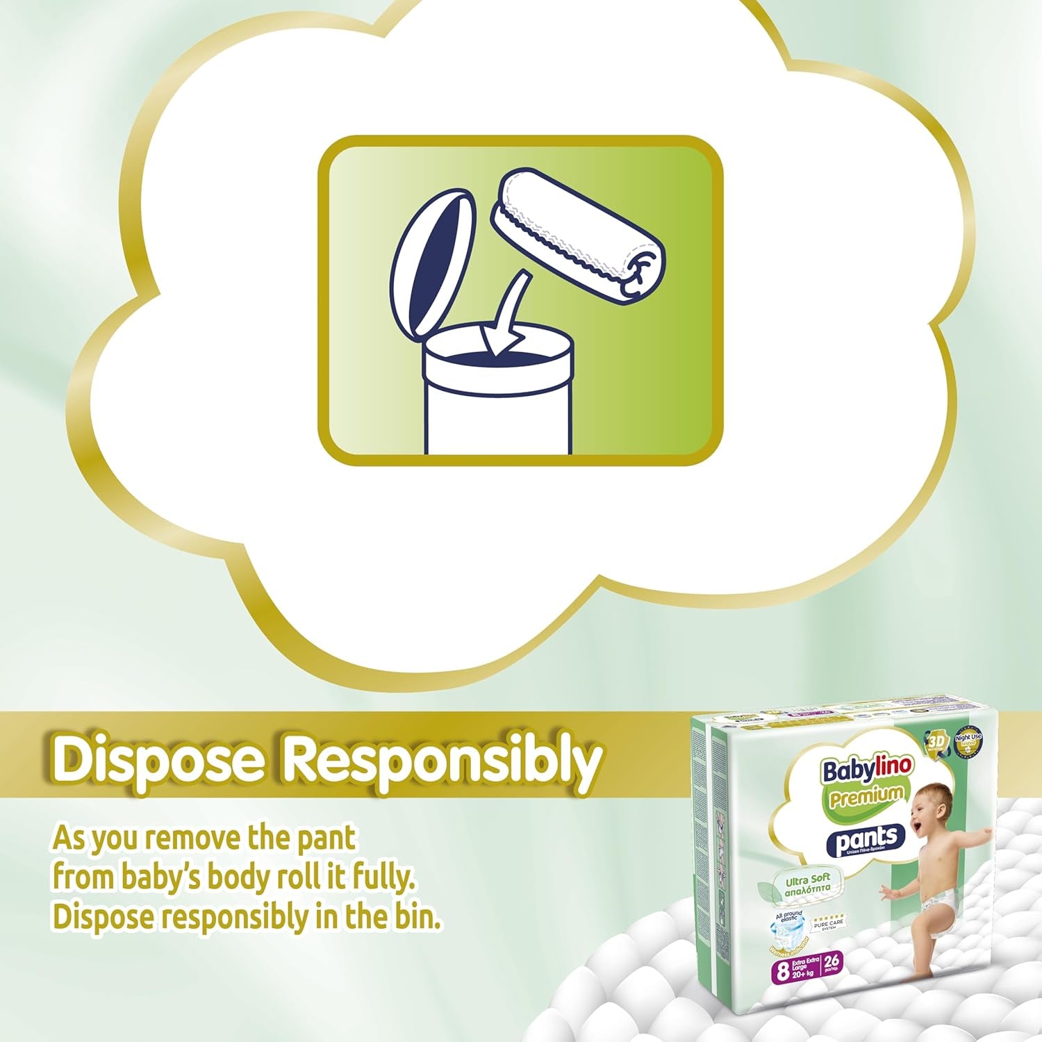 Pantaloni Premium Mărimea 8 cu Filtru Ultra-Moale, XXL (20+ kg), 104 bucăți