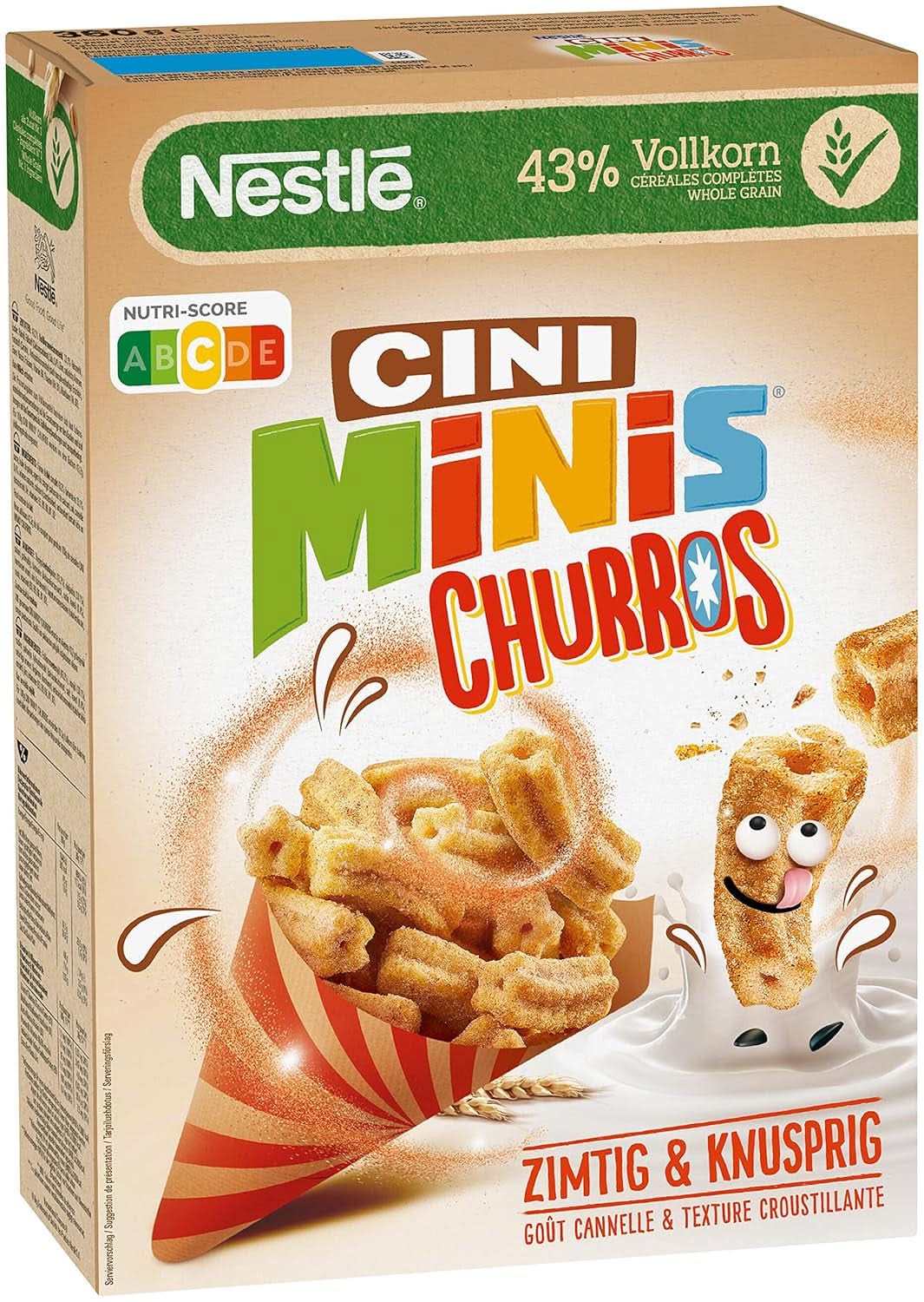 CINI MINIS Churros cereale pentru micul dejun cu 42% făină integrală, 360 grame Naty Shop 360 grame