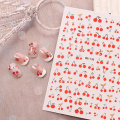 JMEOWIO Nagelsticker Kirschfrucht 6 Blatt Nail Art Sticker Selbstklebend Nagelaufkleber Dekoration Nageldesign Zubehör