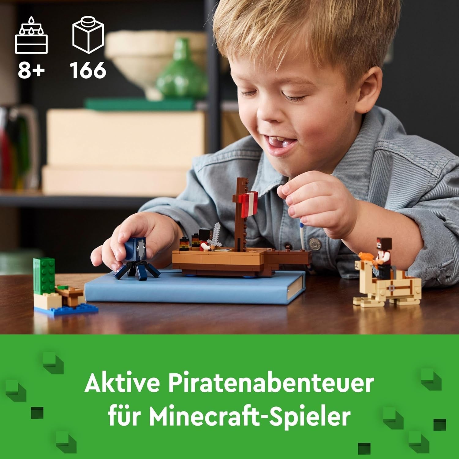LEGO Minecraft The Pirate Ship Voyage, navă de jucărie cu figuri de pirați, calmar și cămilă, jucărie de construcție pentru jocuri de rol, cadou pentru băieți și fete de la 8 ani 21259 Seturi de constructie Besuche den LEGO-Store