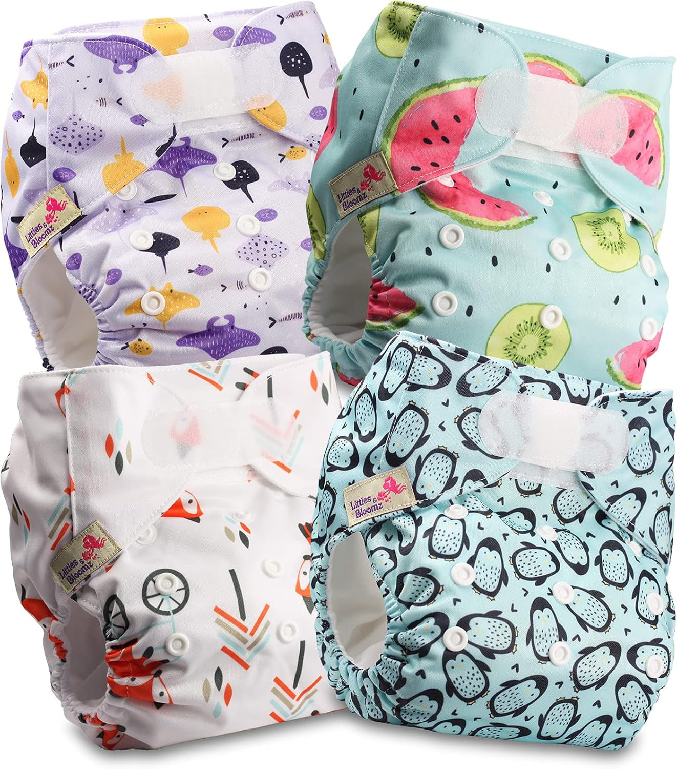 Scutec reutilizabil Littles and Bloomz FLV2-0602, sistem de închidere standard cu cârlig și buclă, 6 scutece