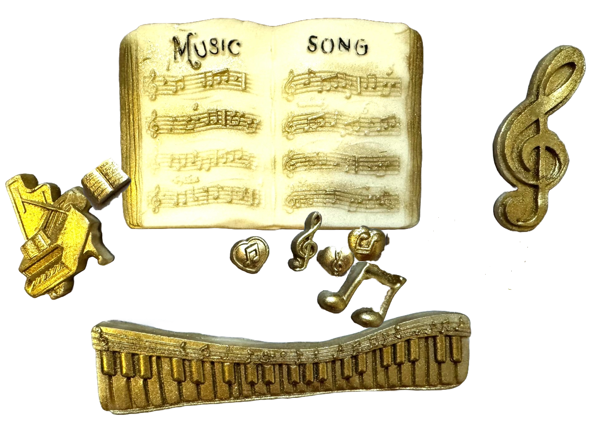 Set 10 decoratiuni comestibile din pasta de zahar, Instrumente muzicale Decoratiuni din Pasta de Zahar Nati Shop