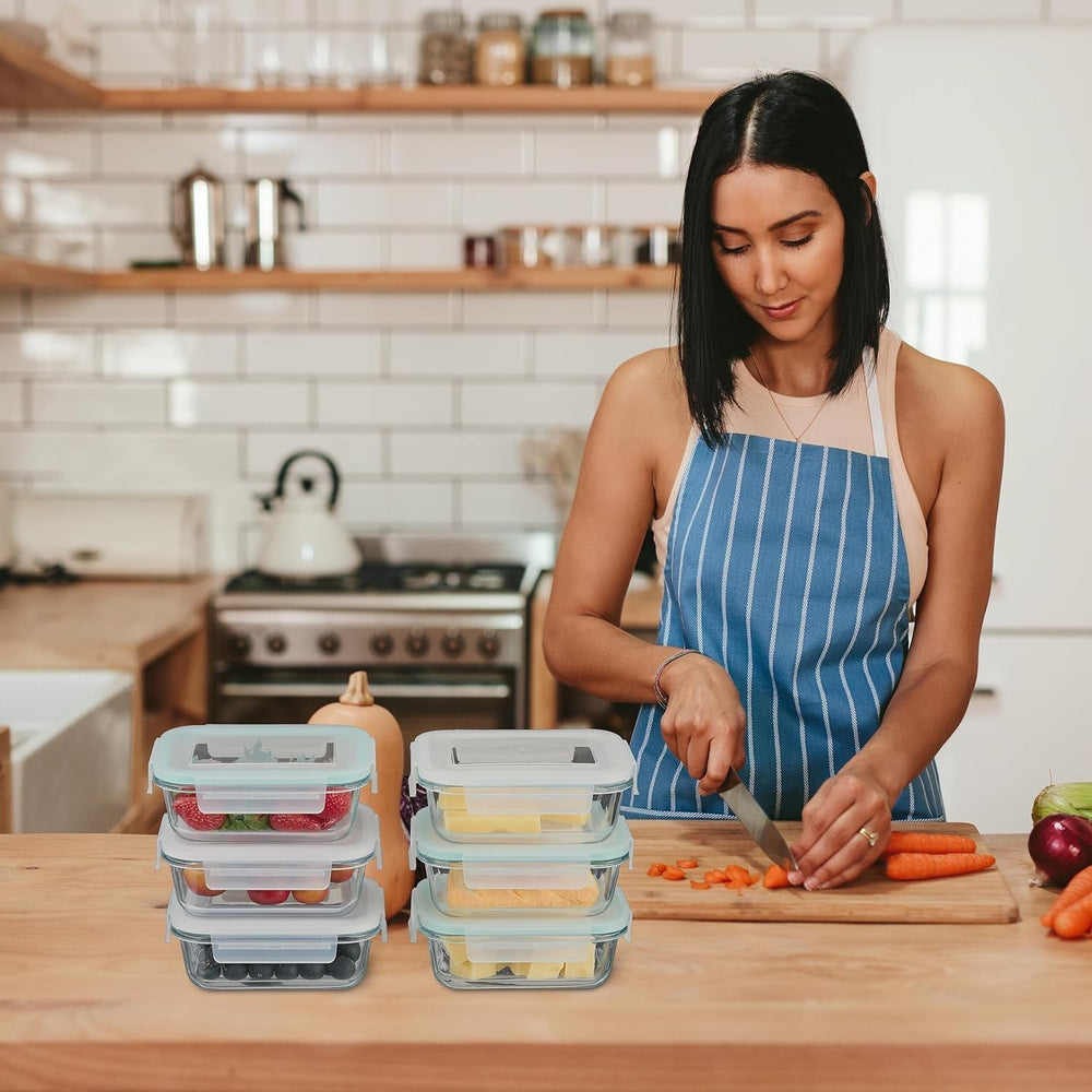 Relaxdays recipiente din sticlă cu capac, set de 6, 370 ml, recipiente pentru depozitarea alimentelor, capac din plastic, etanș, borcan din sticlă, transparent Cutii depozitare alimente Naty Shop