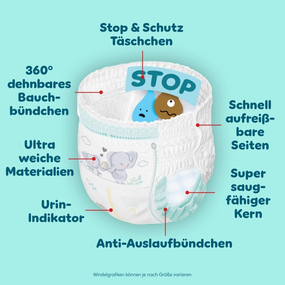 Pampers Premium Protection Pants mărimea 5, 144 scutece, 11 kg - 17 kg, cu ajustare la 360° și manșete moi anti-scurgere pentru confort și protecție optime