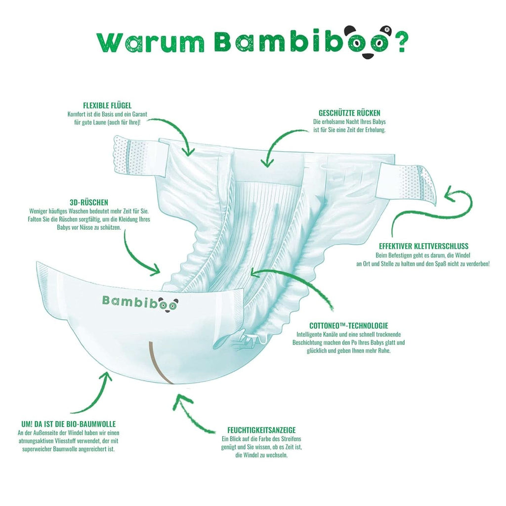 Bambiboo Scutece pentru copii - COTTONWEAR - Scutece de unică folosință pentru copii din bumbac organic și țesături pe bază de plante cu buric decupat Mama si Copilul Naty Shop