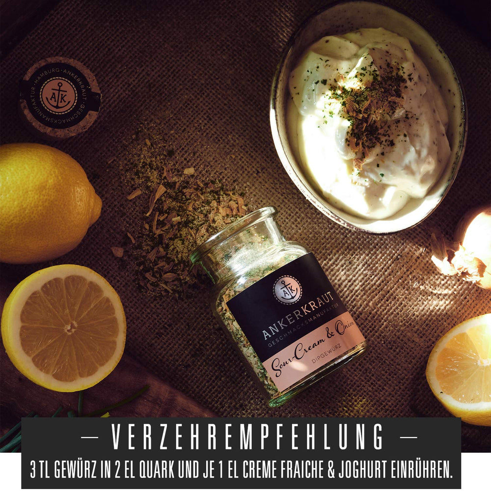 Ankerkraut "Sour-Cream & Onion", Dip-Gewürzmischung für Kartoffelspalten, Brot, Fleisch oder Chips, 160g im aromadichten Beutel