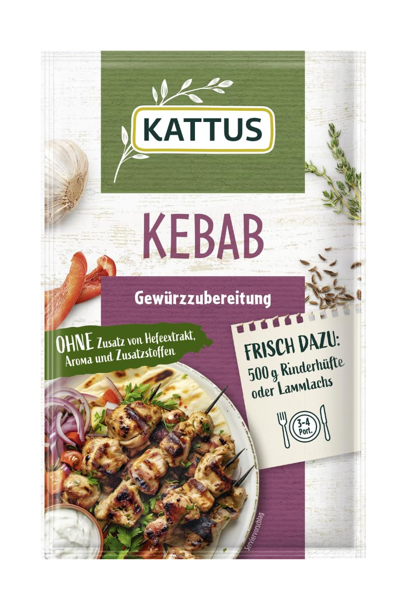 - Kebab Gewürzzubereitung | Gewürz für 3-4 Portionen | Ohne Zusatz von Hefeextrakt, Aroma und Zusatzstoffen | 25 g im Beutel