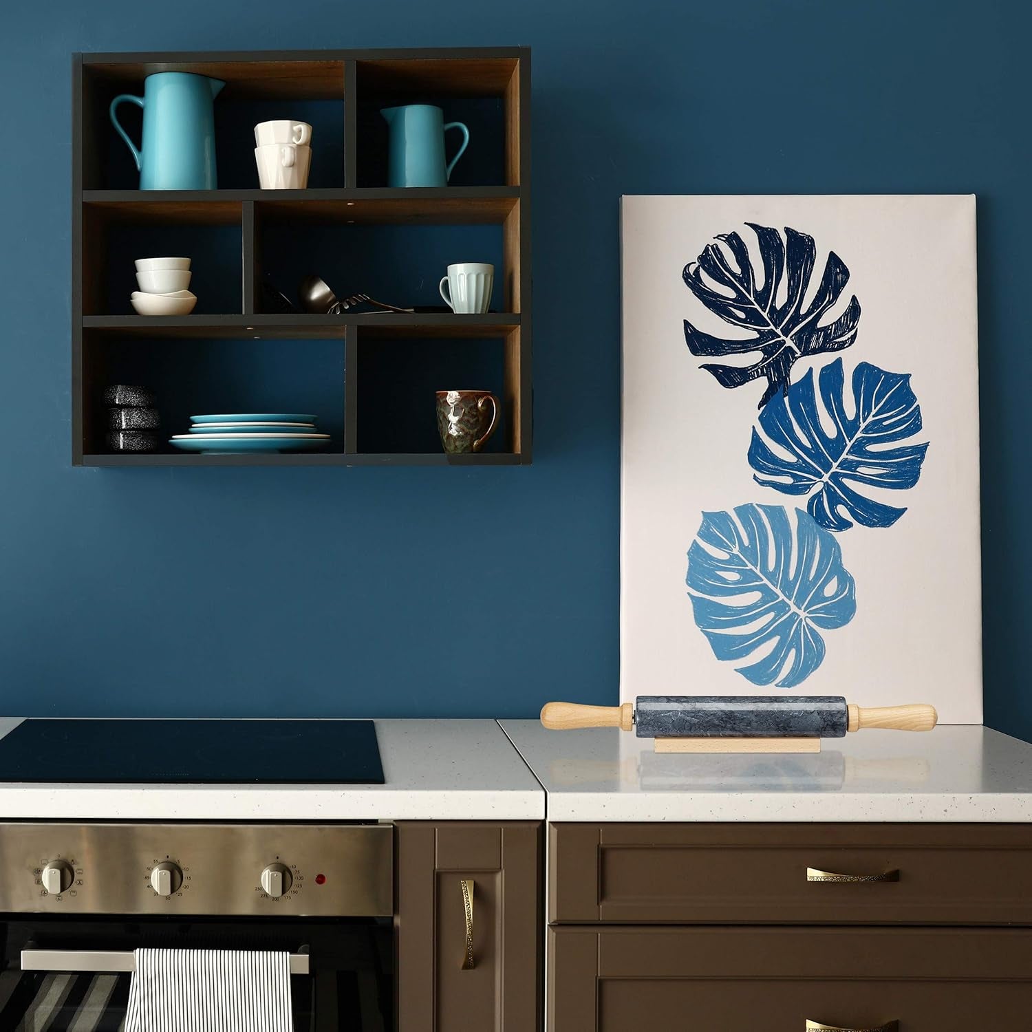 Relaxdays Sucitor de aluat din marmură, mânere din lemn, rolă de copt rezistentă, 48 cm, alb