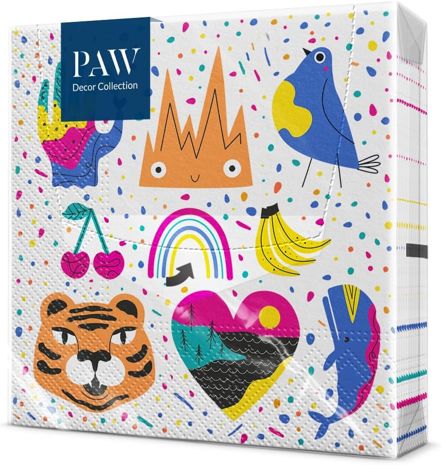 PAW - Șervețele 3 straturi (33 X 33 Cm) I 20 bucăți I Perfect pentru zilele de naștere ale copiilor, petreceri, comuniuni și sărbători I Șervețele de hârtie colorate cu motivul petrecerii I Blocuri, petreceri, jucării - Cărămizi colorate