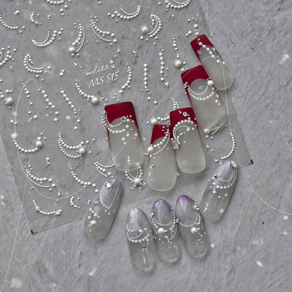 JMEOWIO 3D Nagelsticker Perlenlinie Nail Art Sticker Selbstklebend Nagelaufkleber 5D Stereoskopisch Dekoration Nageldesign Zubehör 1 Blatt