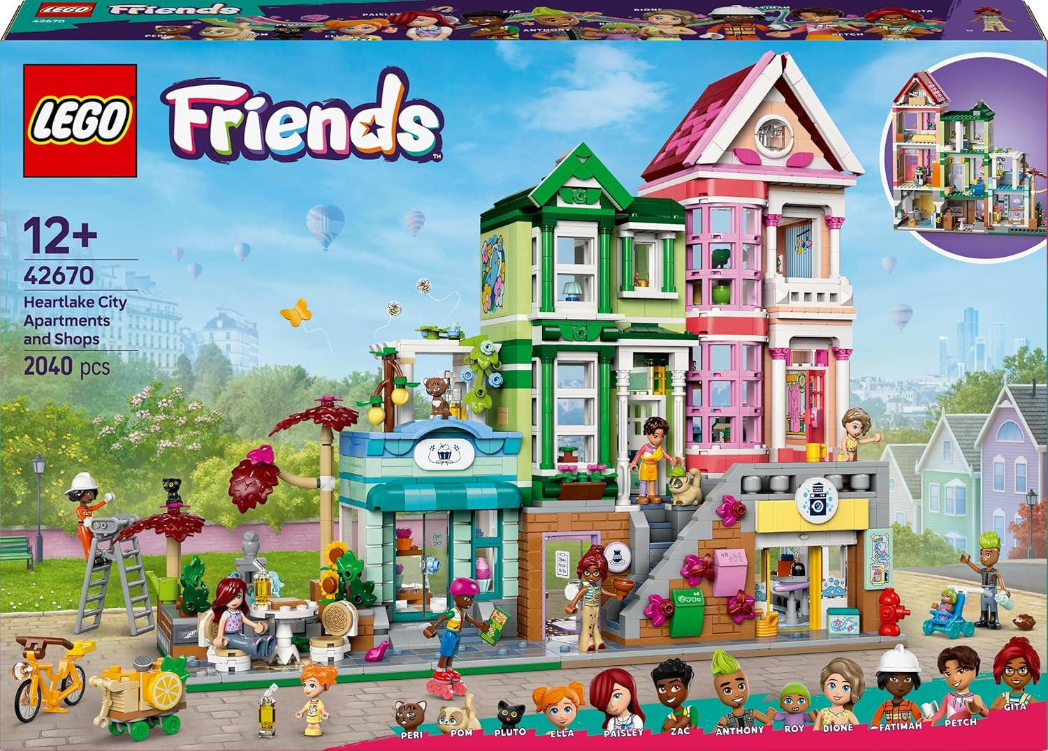 LEGO Friends Heartlake City Living and Shopping Street, set de construcție pentru jocuri de rol cu 9 personaje (inclusiv 7 minifigurine) și 3 pisici, cadou pentru fete și adolescenți, casă de jucării 42670 Seturi de constructie Besuche den LEGO-Store