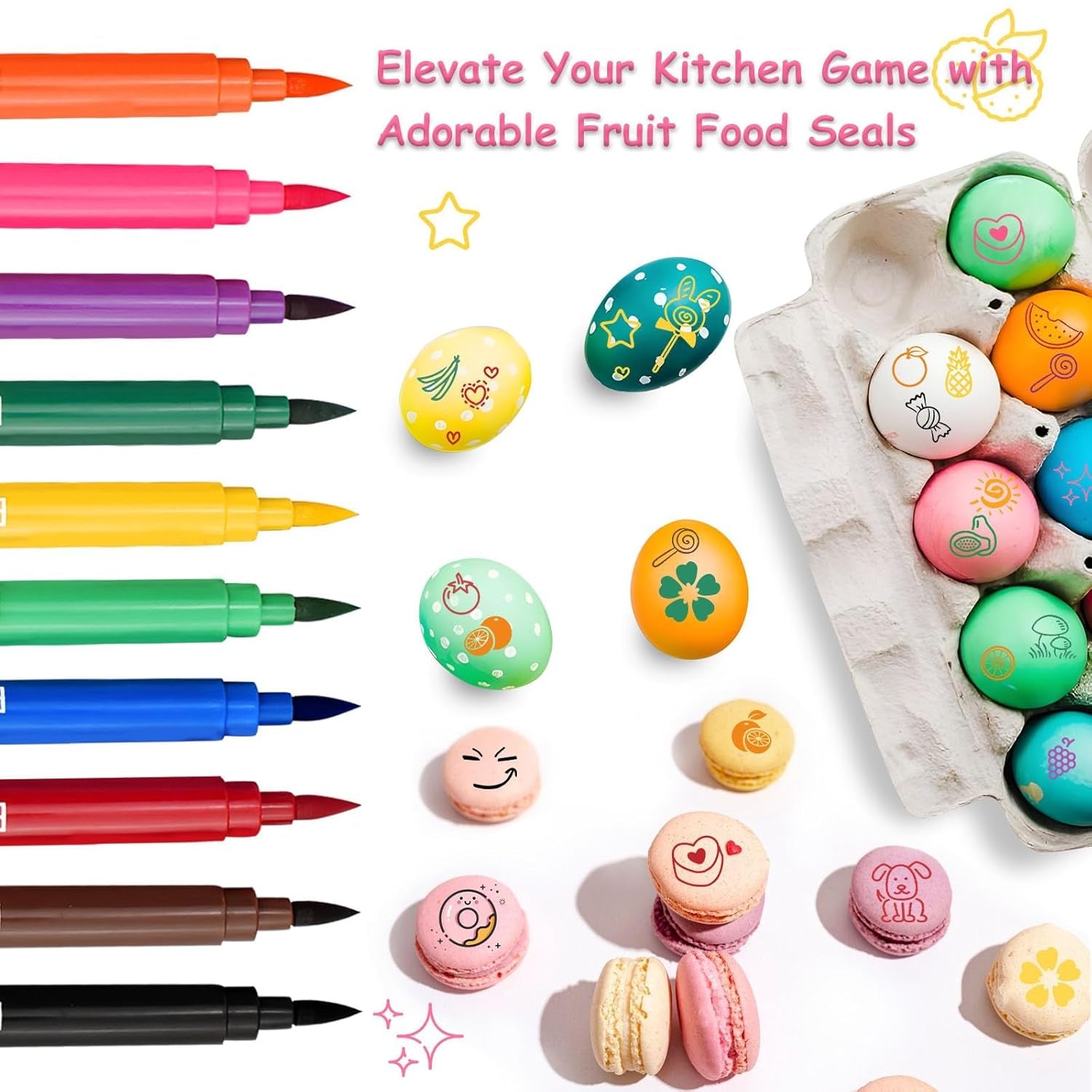 10 culori coloranți alimentari comestibili, markere alimentare cu două fețe cu vârf fin și lat, pixuri pentru glazură pentru prăjituri, fondant, fursecuri, ouă de Paște, macaroane, copt cu copii
