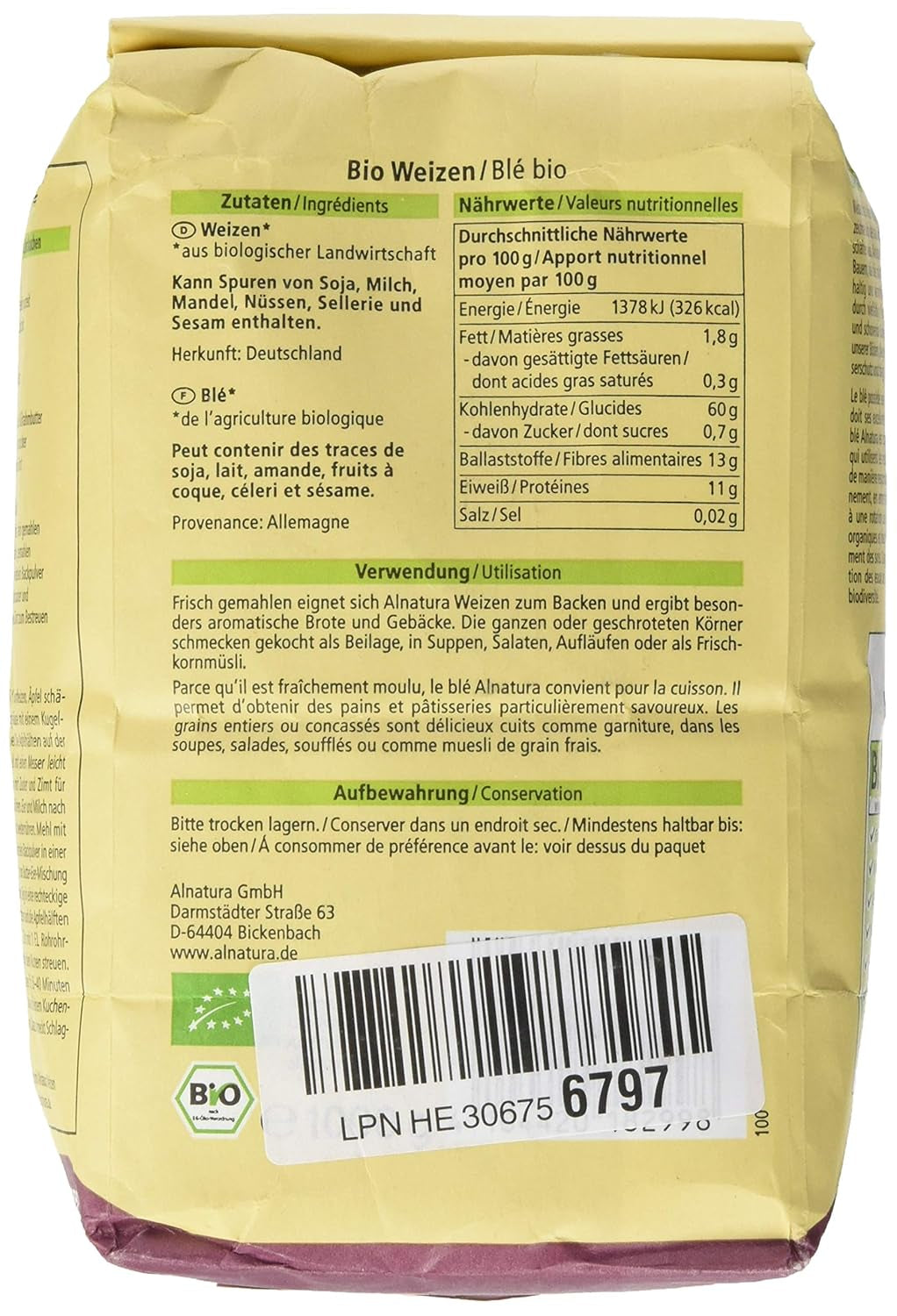 Boabele de grâu organic, 1 kg