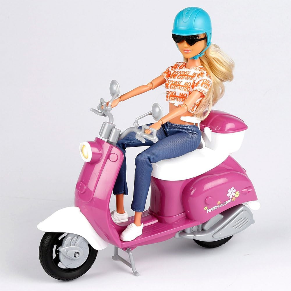 Isabella Gelenkpuppe mit Roller, 30 cm, Motorrad-Spielzeug, inklusive Zubehör, Sonnenbrille, Handy, Selfie-Halterung, Helm, Erfrischung, Puppen für Mädchen, Geschenke ab 3 Jahren (47812)