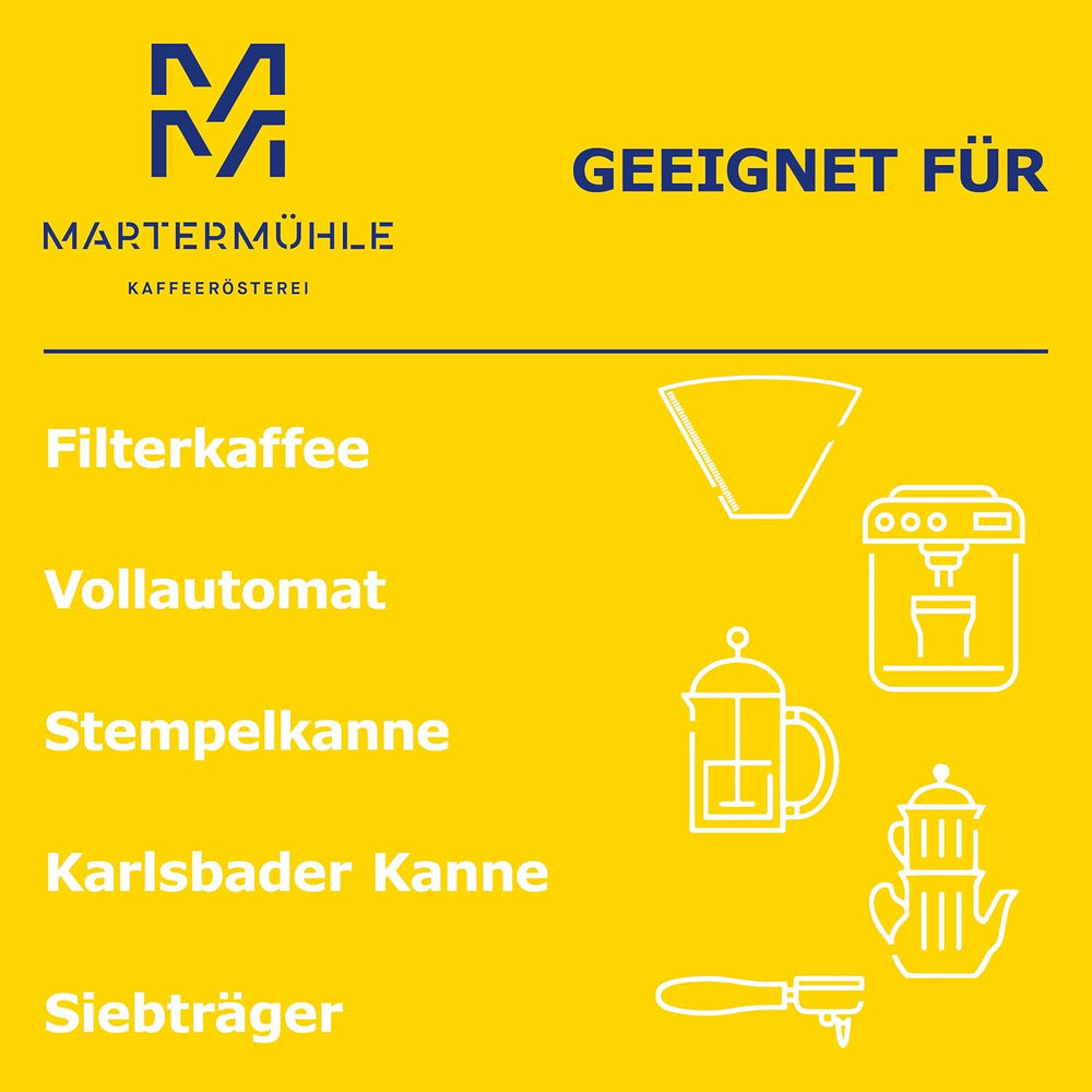 Martermühle Café Crème Kaffeebohnen 500g mittelkräftig I Arabica I Aromen: Brauner Zucker, Haselnuss, Schokolade I Ganze Kaffeebohnen schonend geröstet, säurearm