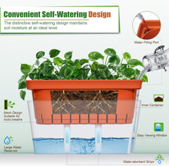 Ghiveci de flori cu auto-udare, set de 3, ghivece dreptunghiulare de 27 cm, ghivece pentru plante aromatice, cutii pentru pervaz cu rezervor de apă, ghivece moderne din plastic pentru interior și exterior, grădină, birou