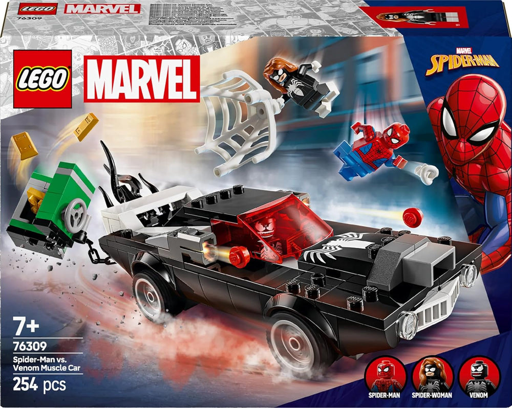 LEGO Marvel Spider-Man Mech Vs. Venom Muscle Car - Mașină de jucărie cu 3 minifigurine de supereroi - Model de mașină cu trăgători - Cadou pentru băieți și fete cu vârsta de 7+ 76309 Seturi de constructie Besuche den LEGO-Store