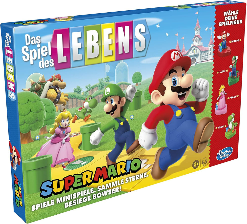 Joc de societate Hasbro The Game of Life Super Mario pentru copii cu vârsta de 8 ani și peste, joacă mini-jocuri, colectează stele și luptă cu Bowser