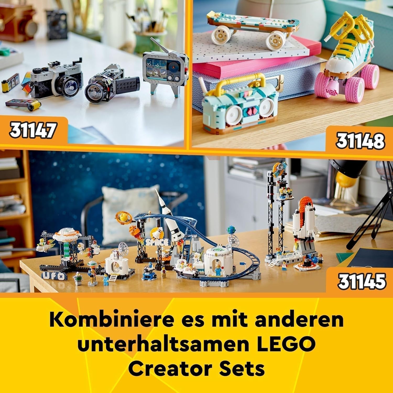 Jucărie LEGO Creator 3In1 Astronaut în spațiu, kit model cu câine și navă spațială pentru copii, decorațiuni pentru grădiniță, cadou creativ pentru băieți și fete de la 9 ani 31152 Seturi de constructie Besuche den LEGO-Store