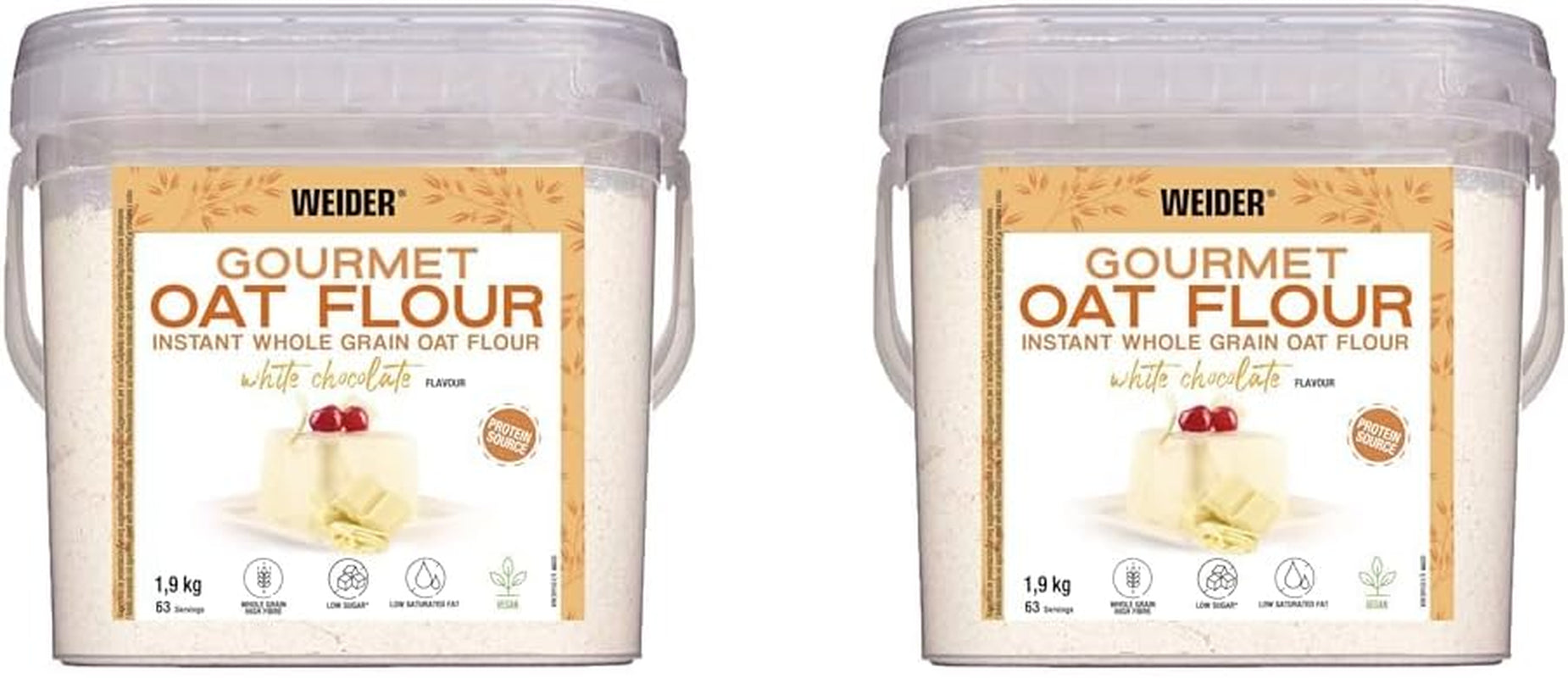 Făină de ovăz Weider Gourmet (1,9 kg) aromă de brownie. Fulgi de ovăz integrali. Sursă de proteine cu conținut scăzut de zahăr.