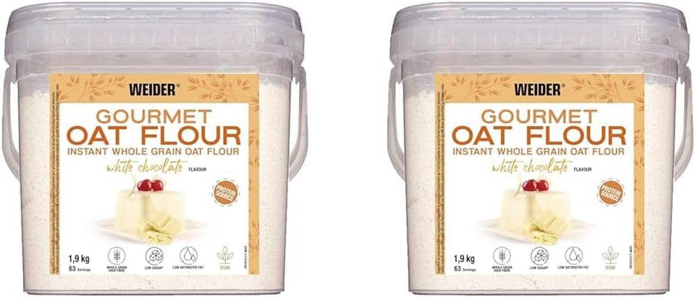 Făină de ovăz Weider Gourmet (1,9 kg) aromă de brownie. Fulgi de ovăz integrali. Sursă de proteine cu conținut scăzut de zahăr.