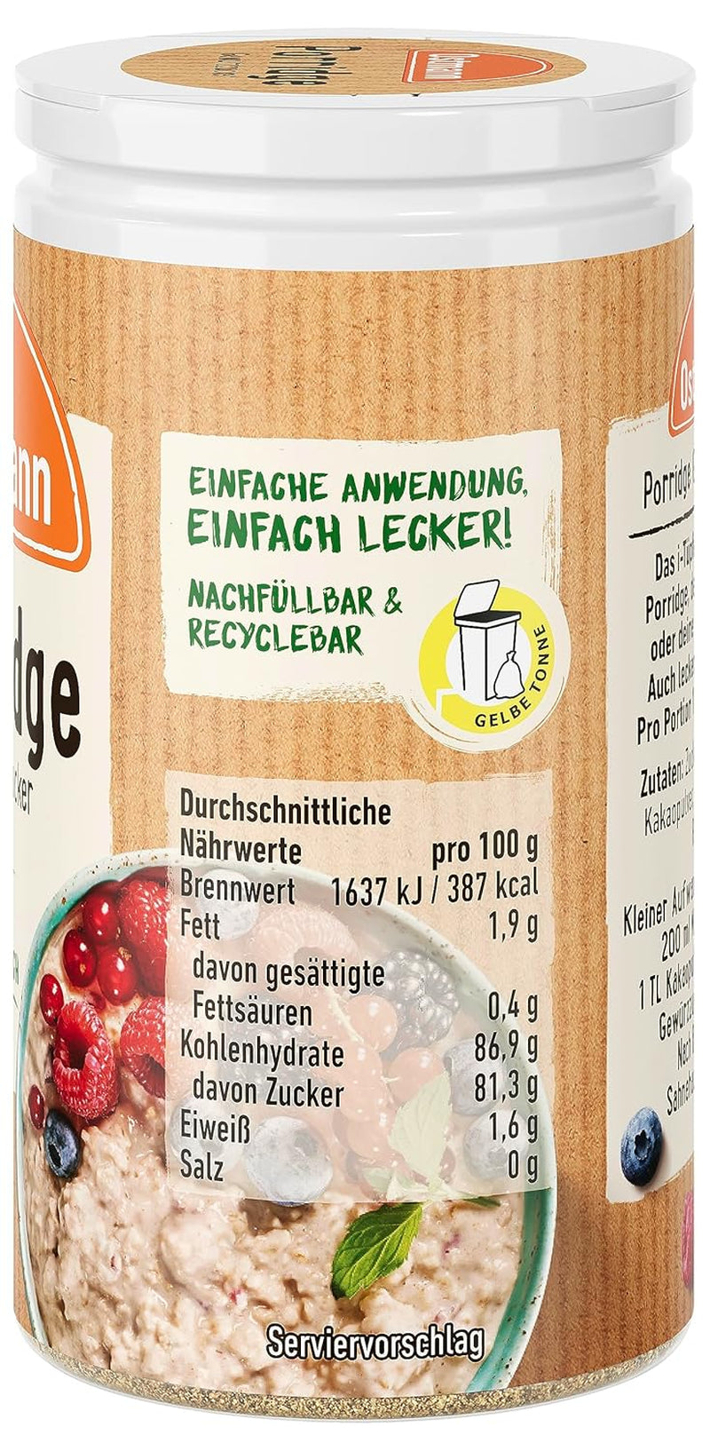 Condimente Ostmann – Zahăr condimentat pentru terci, amestec aromatic cu scorțișoară și cacao, pentru asezonarea fulgilor de ovăz, budincii de orez și a altor specialități dulci, vegan, 60 g (designul ambalajului poate varia)