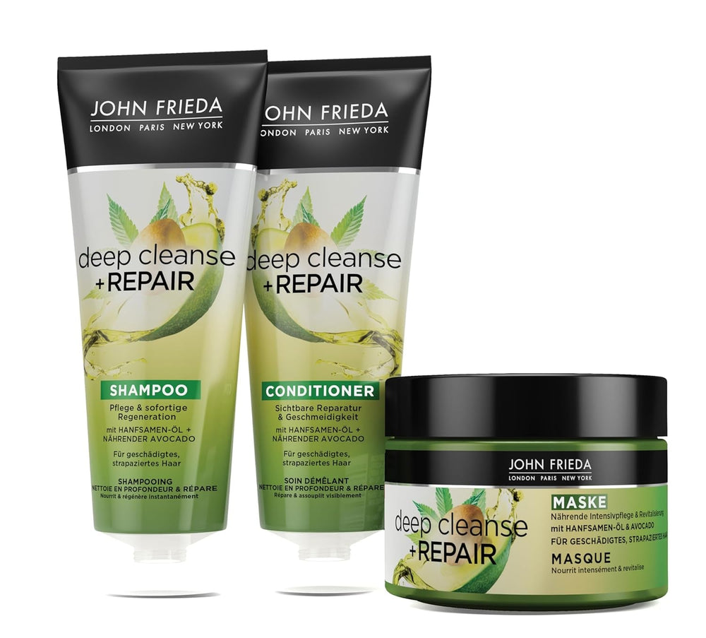 John Frieda - Deep Cleanse & Repair Mask / Treatment - Conținut: 250 ml - Cu ulei de semințe de cânepă + avocado hrănitor - Mască de păr calmantă pentru părul deteriorat Masca de par Naty Shop