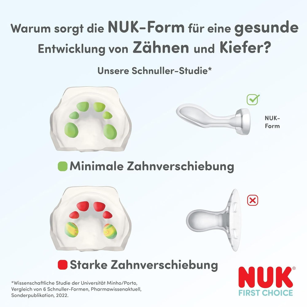 Suzetă NUK First Choice Night pentru bebeluși | 6-18 luni | Suzete ortodontice care strălucesc în întuneric | Calmează 99% dintre bebeluși** | Iepure/Oaie | Pachet 0-2