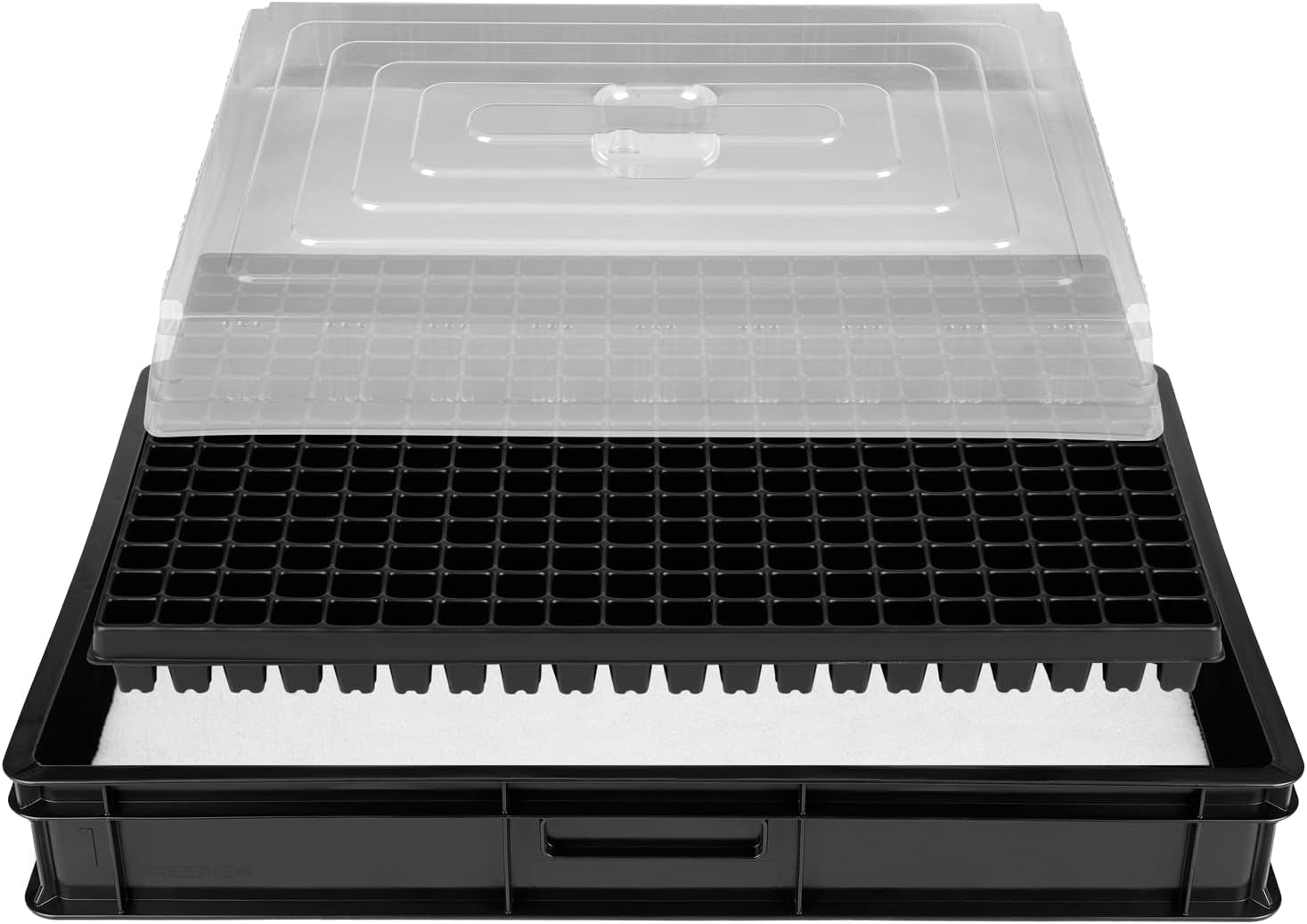 Sistem de propagare GW-285 format din tavă profesională pentru apă GW657, covoraș capilar asortat (absorbție de apă 3L pe mp) și tavă pentru ghivece cu 285 de ghivece (23x23mm, 54mm înălțime) în dimensiune Euro (600 x 400mm)