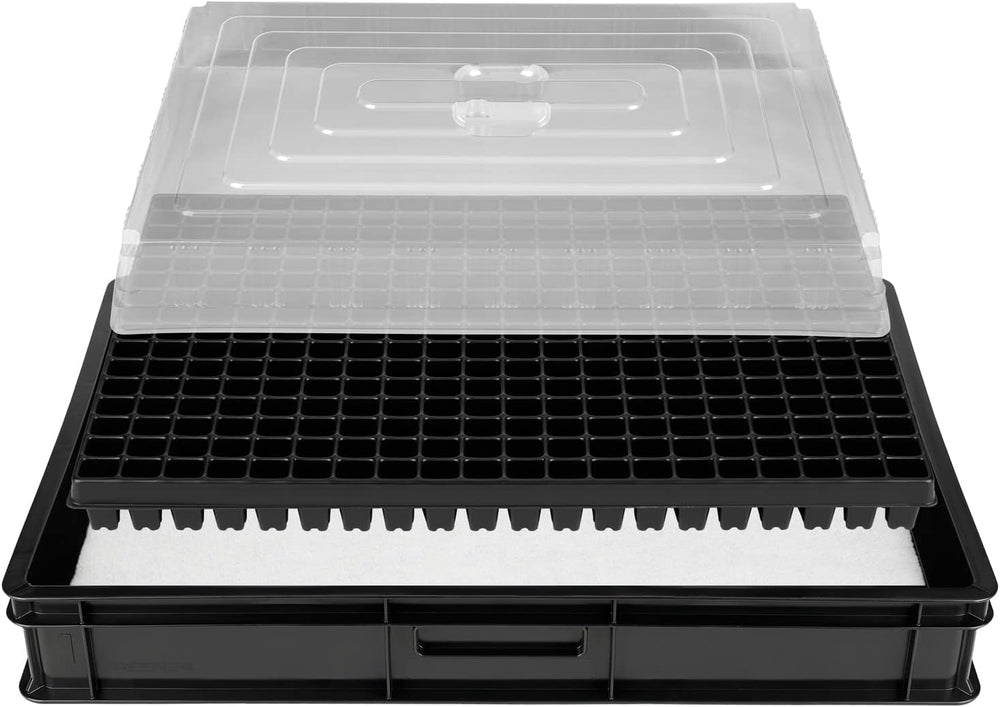 Sistem de propagare GW-285 format din tavă profesională pentru apă GW657, covoraș capilar asortat (absorbție de apă 3L pe mp) și tavă pentru ghivece cu 285 de ghivece (23x23mm, 54mm înălțime) în dimensiune Euro (600 x 400mm)