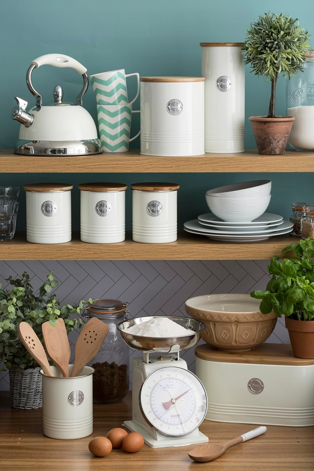 , "Living" coș pentru pâine din oțel inoxidabil, de culoare crem, cu capac din bambus, crem Cutii depozitare alimente Naty Shop