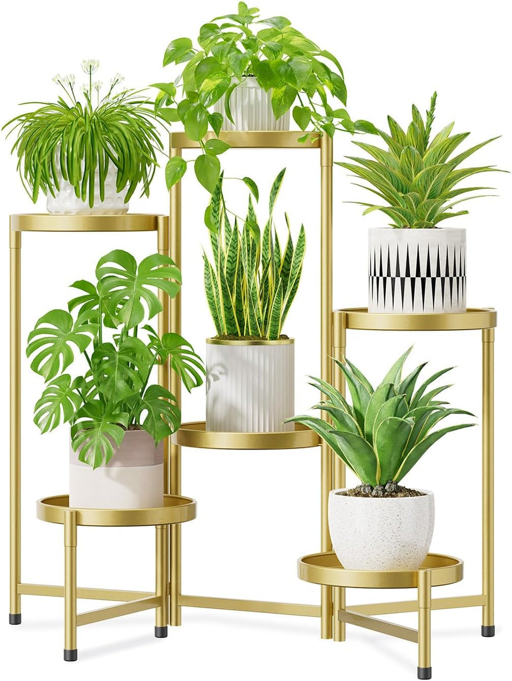 Idavosic.Ly Pflanzenständer Metall Groß Mit 5 Etagen, Blumenständer Pflanzenregal Blumenregal Indoor Outdoor, Faltbar Blumentreppen Innen Plant Stand Shelf Für Garten Balkon Wohnzimmer (Rund, Schwarz)